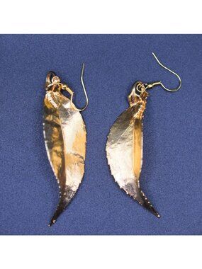 Gold-Tone Leaf-Shaped Dangle Earrings 3.5 Inches Long Lightweight Boho Style Jew